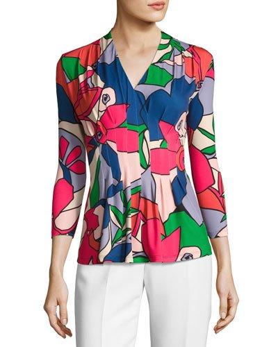 Inverted-pleat Floral-print Top,
