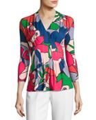 Inverted-pleat Floral-print Top,