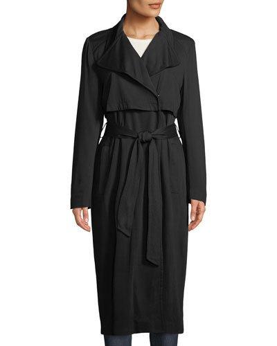 Belted Notched-collar Rain Coat