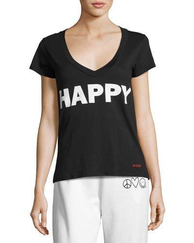 Happy V-neck Short-sleeve Tee, Black