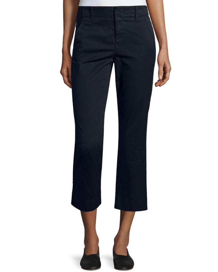 Flat-front Cropped Chino Pants, Khaki