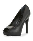 Fox Peep-toe Leather Pump, Black