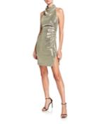 Metallic Draped Mock-neck Sleeveless