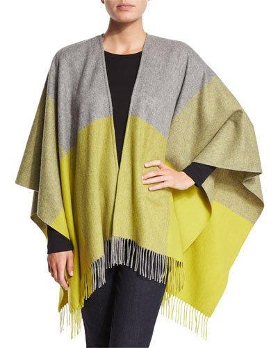 Two-tone Wool Ruana Shawl, Flannel Gray/citron