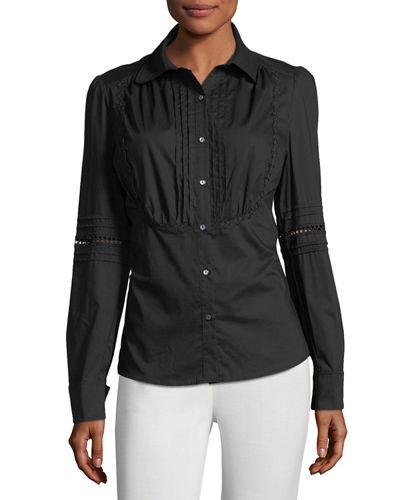 Pleat-bib Button-down Blouse