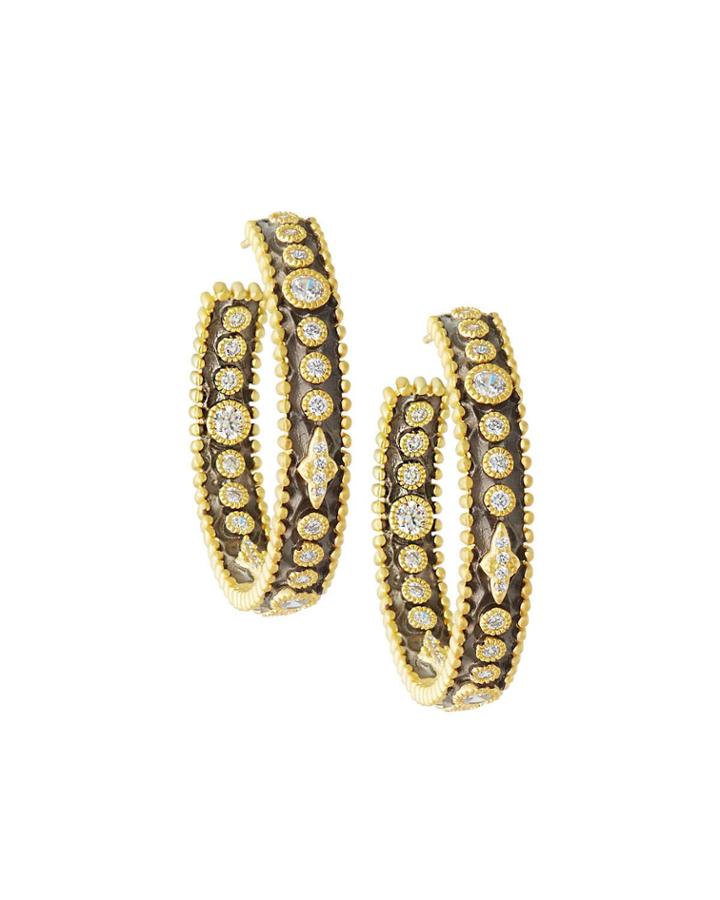 Celestial Hammered Cubic Zirconia Hoop Earrings