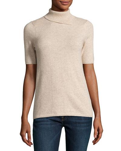 Cashmere Envelope Turtleneck Short-sleeve Top