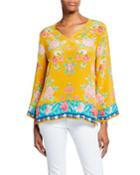 Simone Saffron-print V-neck Long-sleeve