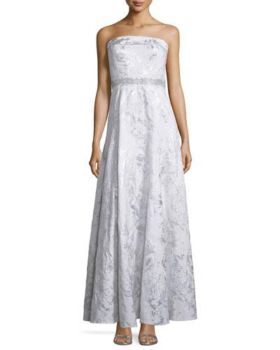 Strapless Embellished-waist Gown,