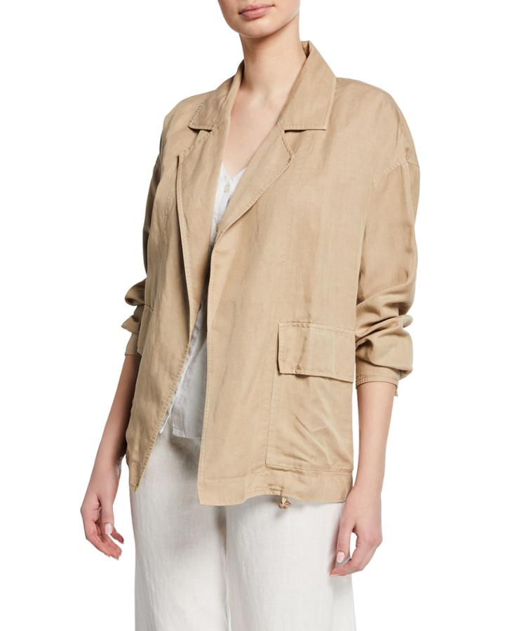 Notched-collar Open-front Woven Jacket