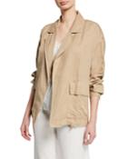 Notched-collar Open-front Woven Jacket