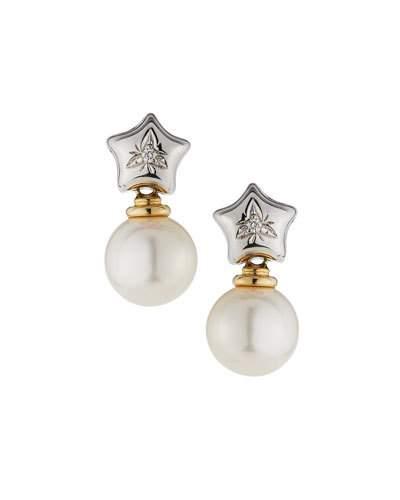 14k Diamond Star & Freshwater Pearl Drop Earrings,