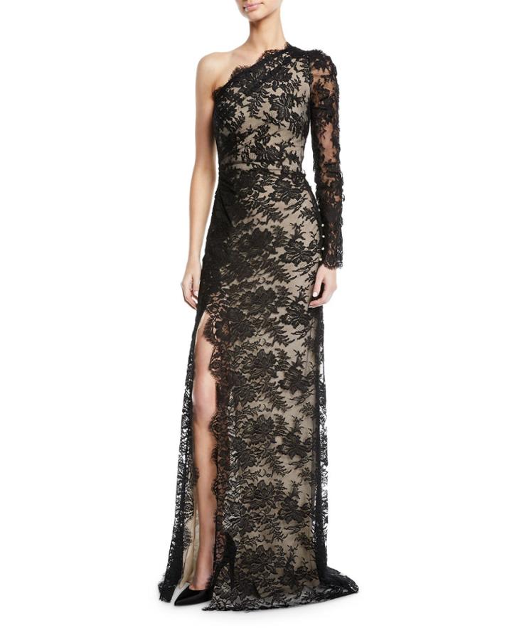 One-shoulder Lace Overlay Gown