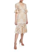 Maggy V-neck Elbow-sleeve Floral