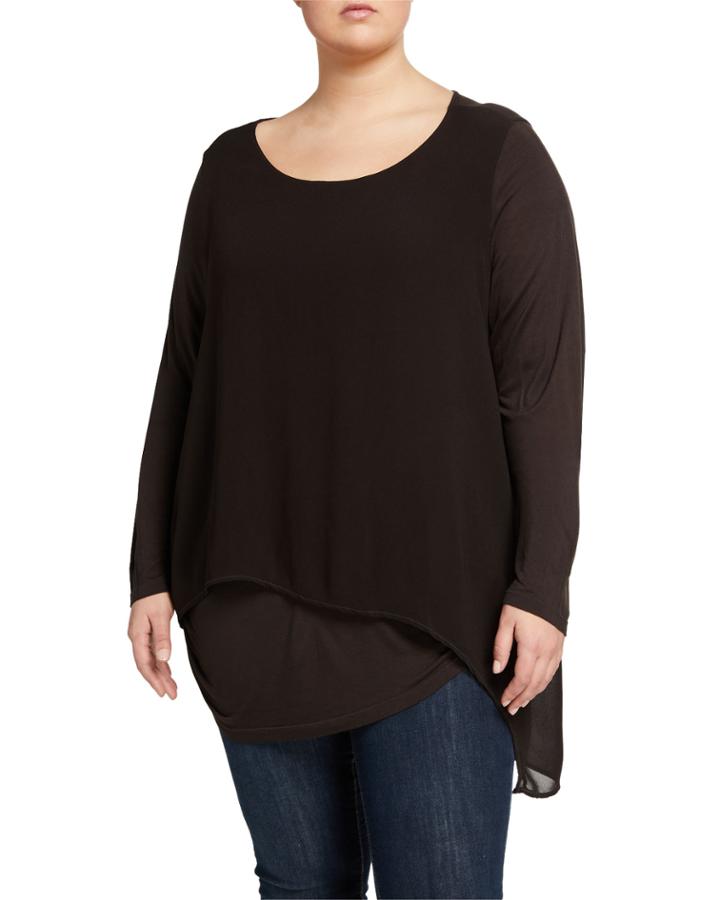 Plus Size Castillo Asymmetric Layered Long-sleeve Top