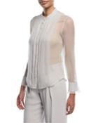 Button-front Sheer Silk Blouse With Front Panel