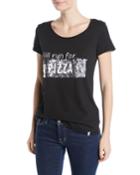 Will Run For Pizza Scoop-neck Sequin Cotton Tee