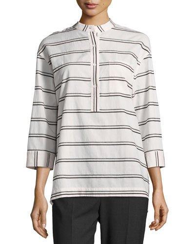 Cecilia Stripe-print Blouse, Black Pattern