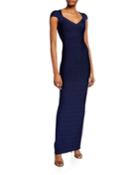Cap-sleeve Bandage Column Gown