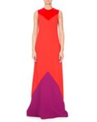 Sleeveless Colorblocked Crepe Gown