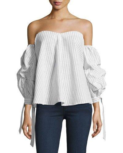 Striped Off-the-shoulder Top, White