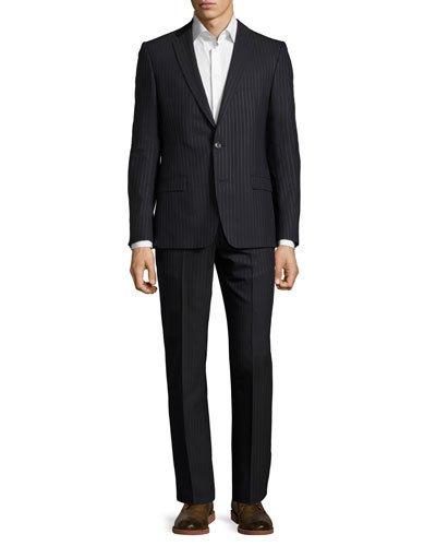 Pinstripe Two-piece Wool-blend Suit, Black/blue