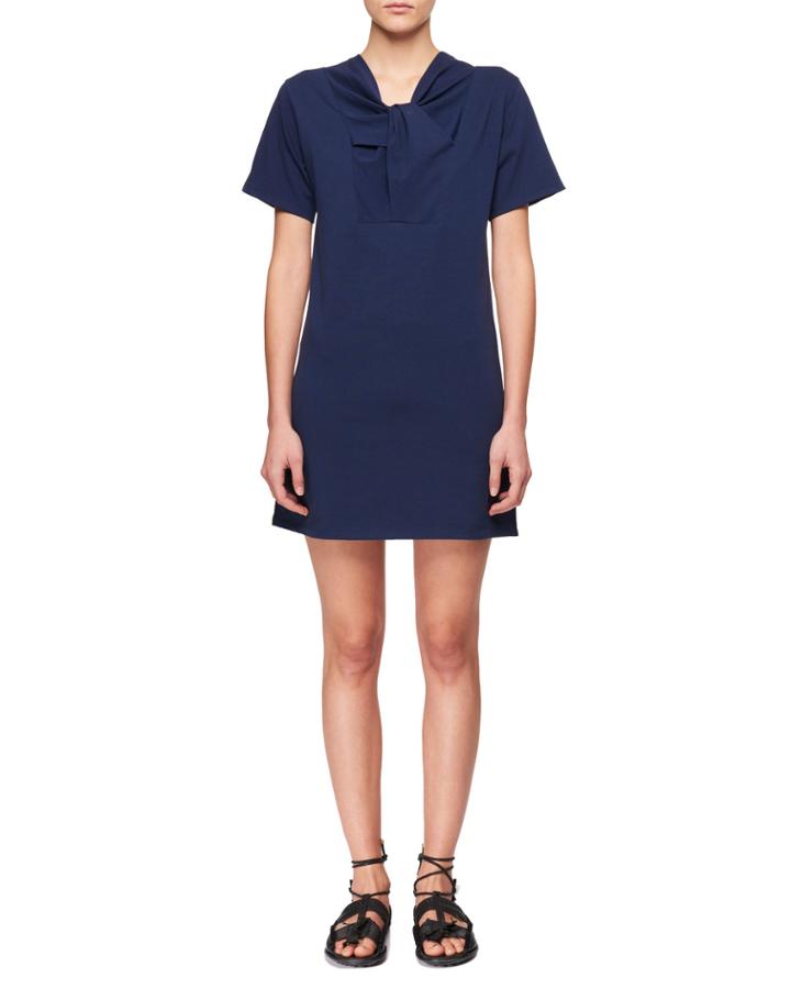 Twist-neck Short-sleeve Cotton Jersey Dress