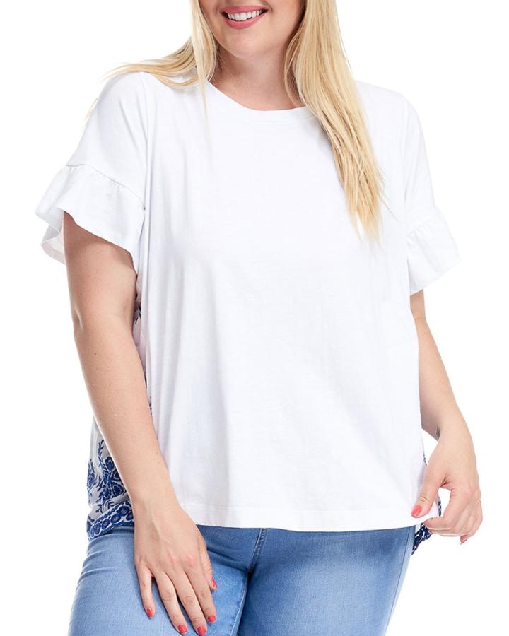 Plus Size Crewneck Knit Top With Embroidered Back