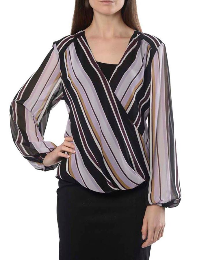 Striped Long-sleeve Surplice Blouse
