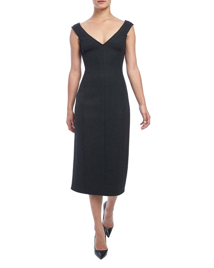 Paneled Off-shoulder Heavy Wool Dress