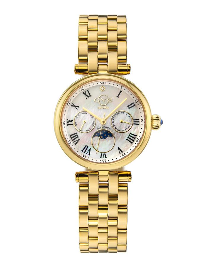Florence Moon Phase Diamond Swiss Watch, Gold/white