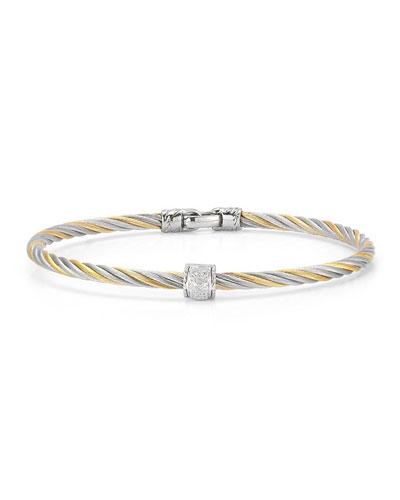 Two-tone Stainless Steel & Diamond Cable Bracelet,