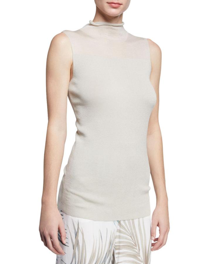 Turtleneck Sleeveless Finespun Voile Tank W/
