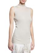 Turtleneck Sleeveless Finespun Voile Tank W/