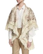 Tramando Embroidered Wool Poncho Vest, White
