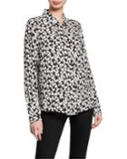 Printed Button-down Long-sleeve Shirt With Pearlescent Collar Detail