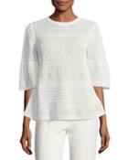 3/4-sleeve Rib-stitched Top