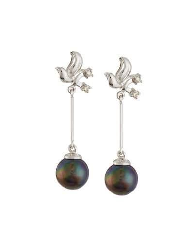 14k Freshwater Pearl & Diamond Dangle Earrings, Black
