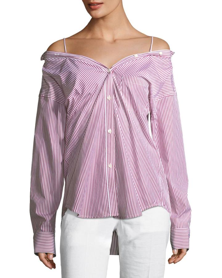 Tamalee Off-the-shoulder Striped Button-front Top