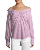 Tamalee Off-the-shoulder Striped Button-front Top