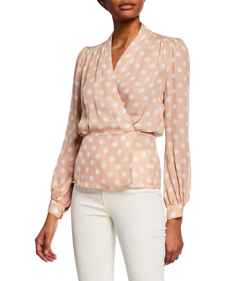 Cara Dot-print Wrap Blouse