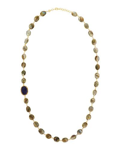 Long 14k Gold-filled Labradorite, Lapis & Diamond Station Necklace