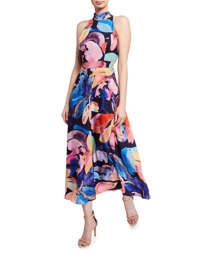 Full-skirt Dress With Tie Neck