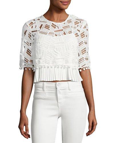 Freddy Lace Short-sleeve Crop Top, White