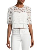 Freddy Lace Short-sleeve Crop Top, White
