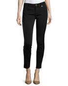Faux-leather Panel Moto Skinny Pants, Black Pattern