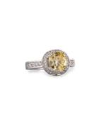 Round Cz Crystal Halo Ring, Size 7, Canary/clear