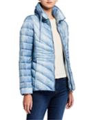 Denim-print Quilted Packable Puffer Coat