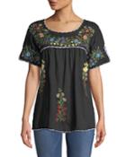 Embroidered Short-sleeve Peasant Blouse