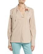 Kaia Striped Tie-collar Long-sleeve